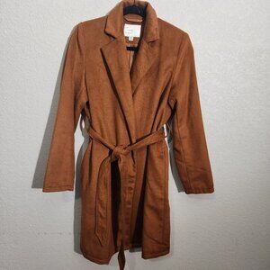 A New Day Coat Womens XS Brown Belted Long Wool Blend